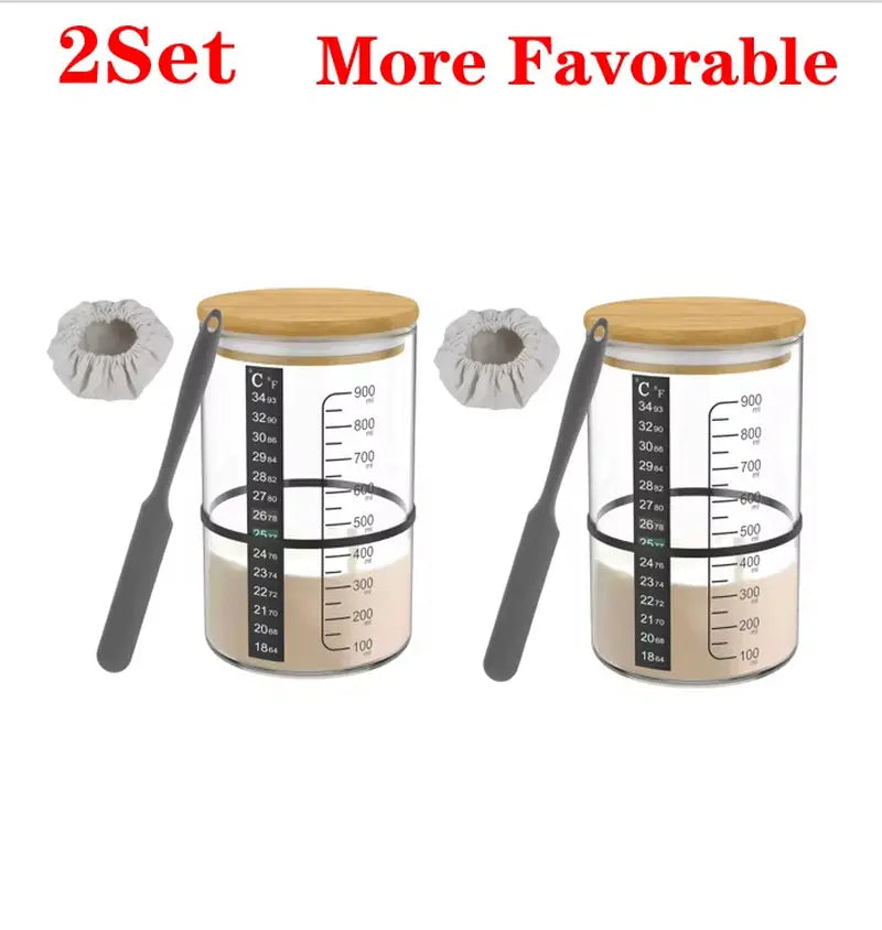 900Ml Sourdough Starter Jar Kit Clear Glass Heat Resistant Sourdough Starter Container Baking Fermentation Jar Food Storage