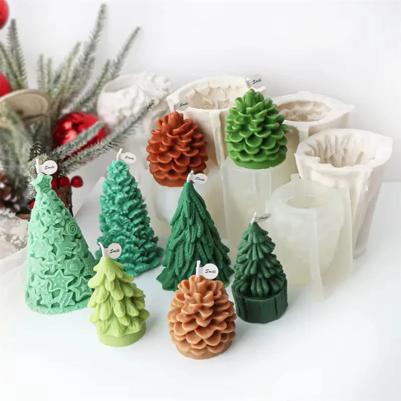 Christmas Tree Candle Mold Pine Cone Small and Large Pillar Taper Silicone Resin Mould Dinner Home Decor Gifts Wax