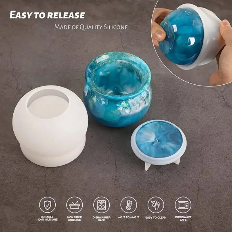 DIY Storage Box Crystal Epoxy Resin Mold with Lid Jar Mirror Silicone Mold