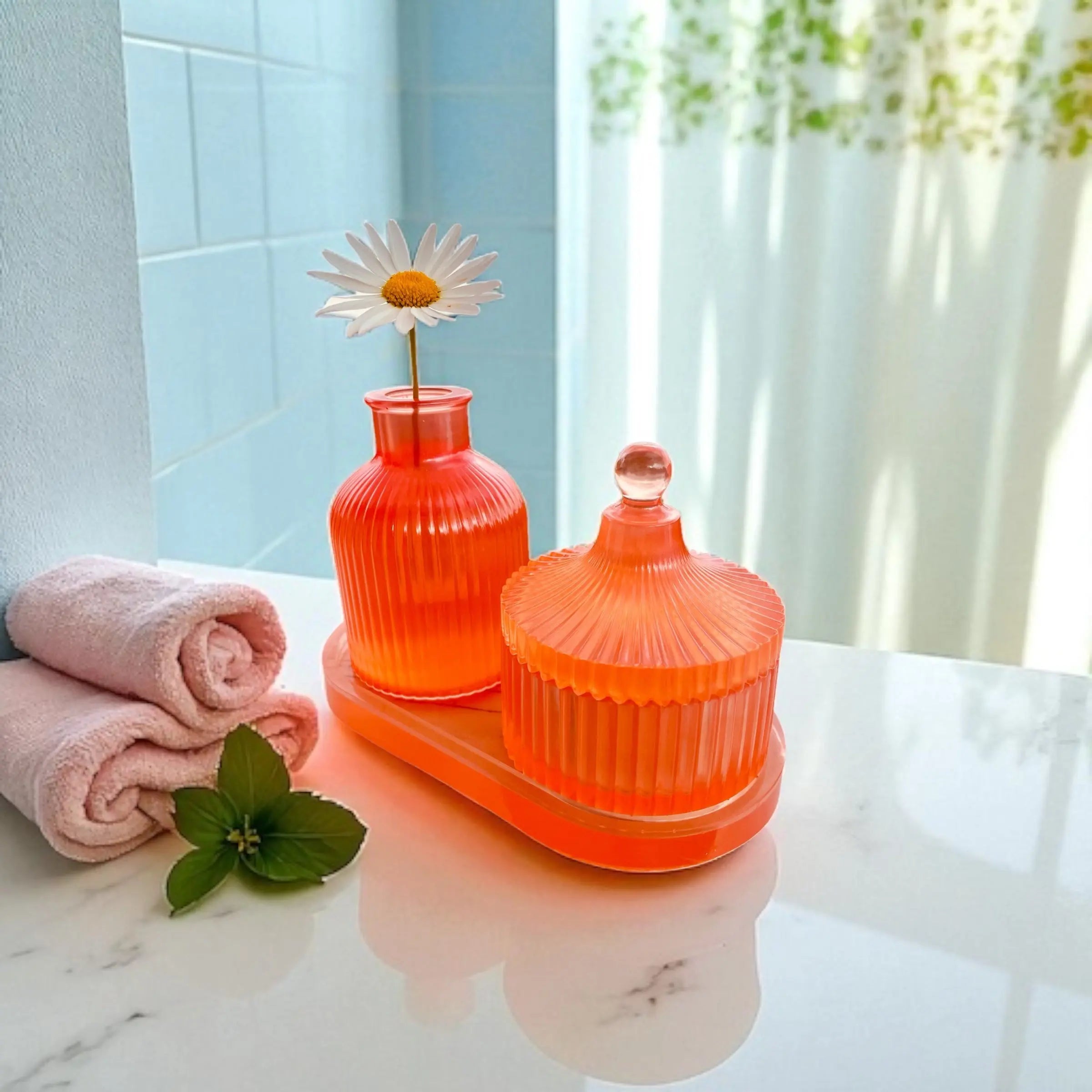 Dekorasjon, Eksklusivt 3-delers sett i Epoxy: Vase, krukke og oval brett Epoxy-Crafts