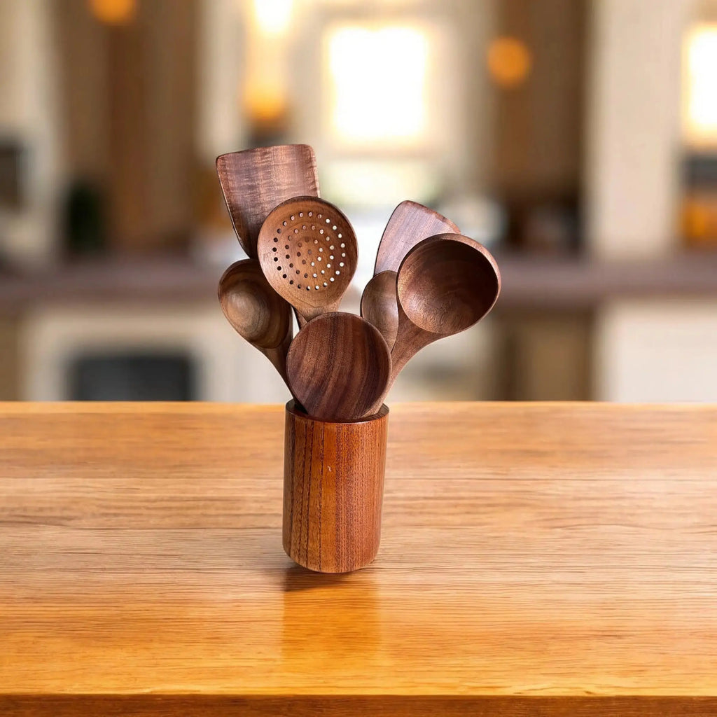 Håndlaget teak kjøkkenutstyr – 8 deler for alle matlagingsbehov (Kopi) Epoxy-Crafts