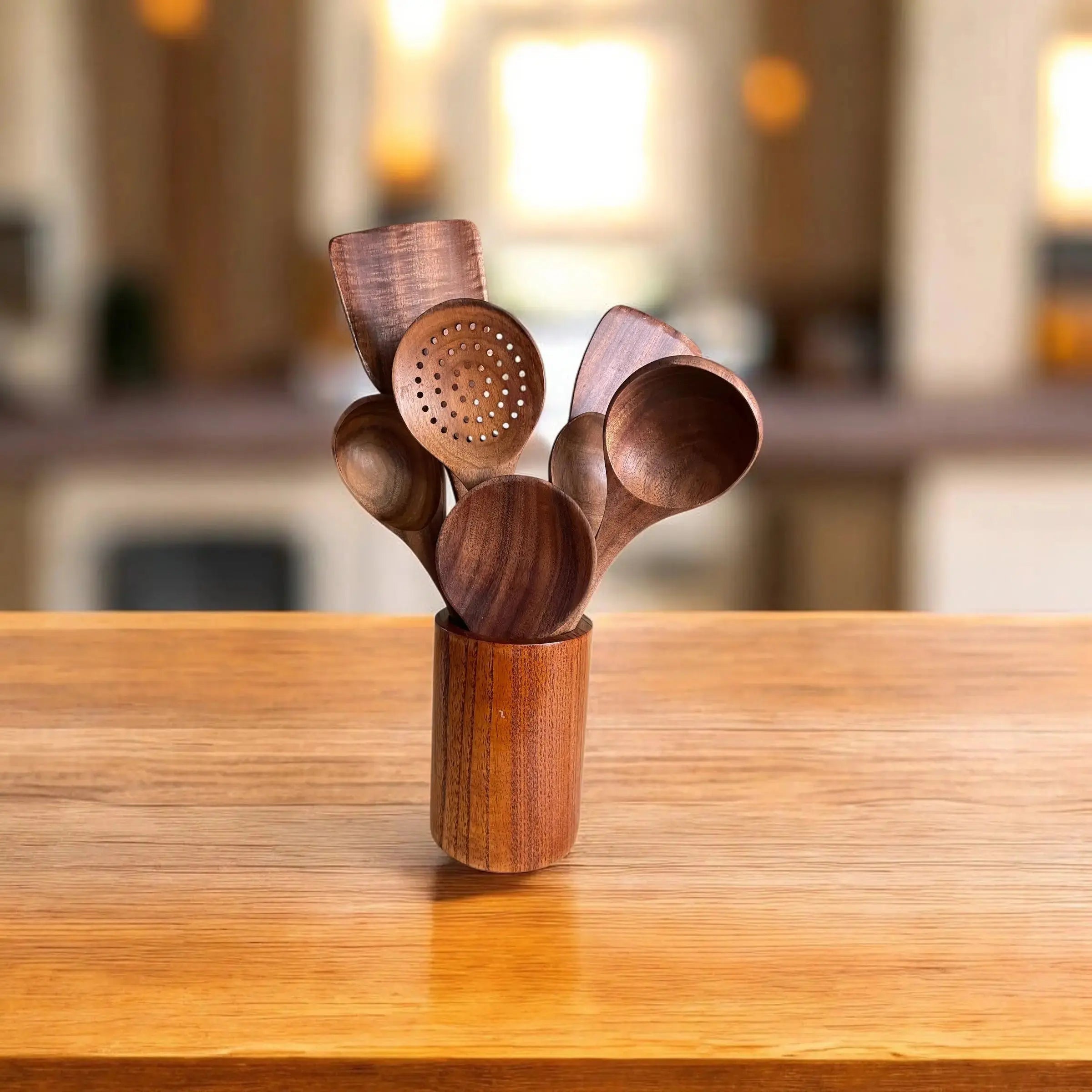 Håndlaget teak kjøkkenutstyr – 8 deler for alle matlagingsbehov (Kopi) Epoxy-Crafts