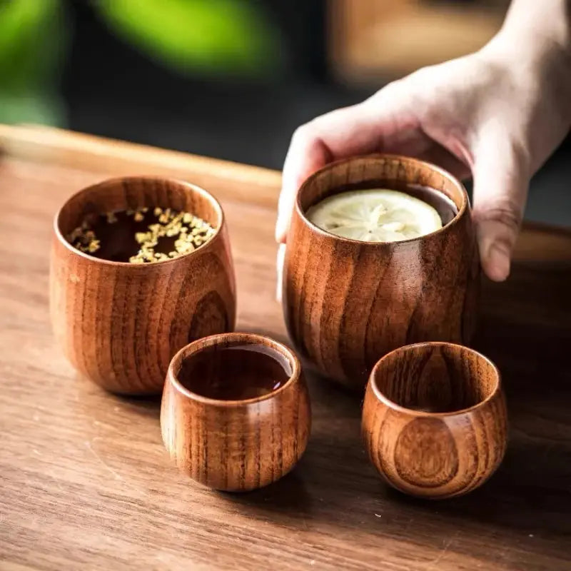 Japanese Date Wood Cups Solid Wood Mugs Restaurant Sake Cups Vintage Heat-Insulated To-Go Cups Household Teacups